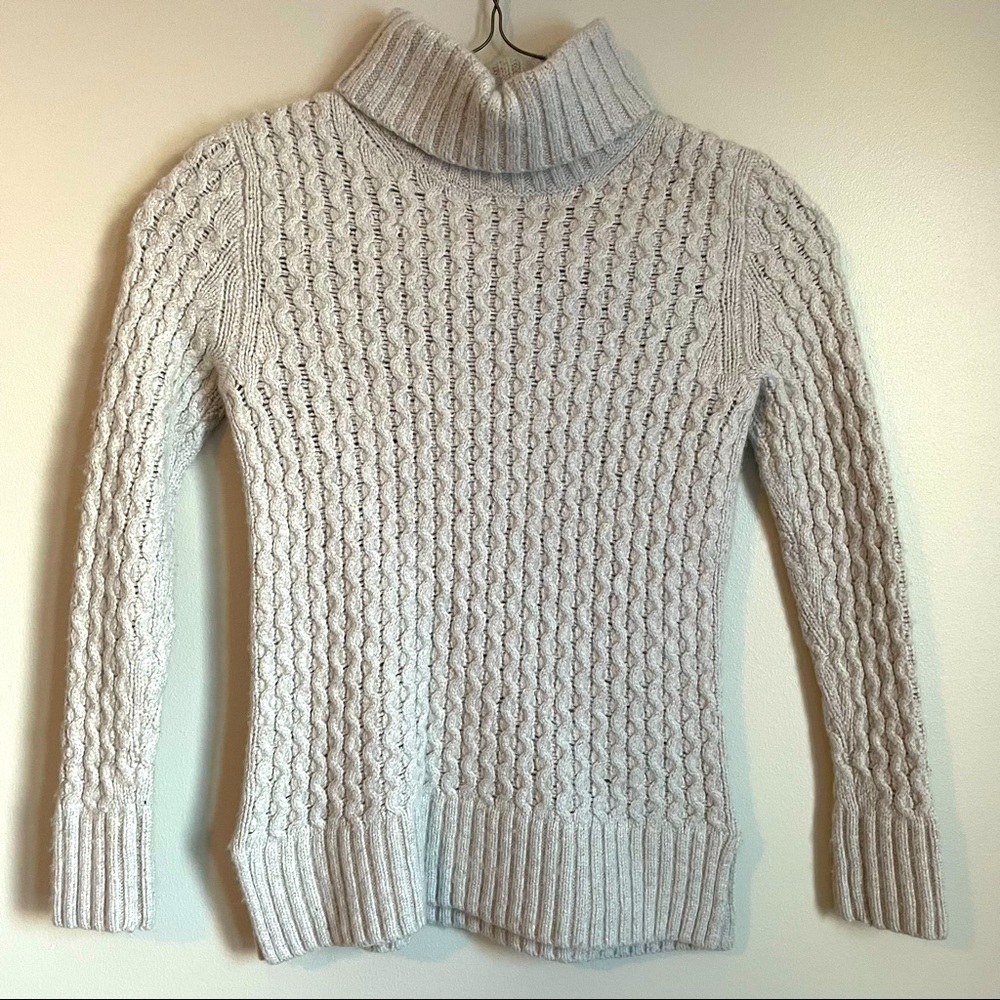 J. Crew Gray Cable Knit Turtle Neck Sweater